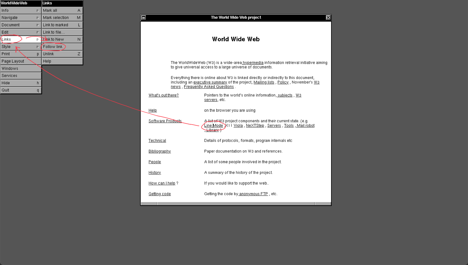 Erster Web Browser: Einem Hyperlink folgen